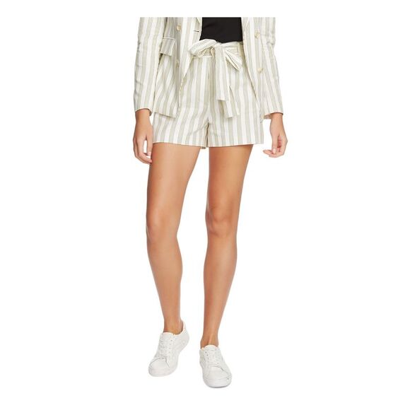 1. STATE Pants - 1. STATE Womens Ivory Zippered Tie-waist  2-1/2  Inseam Striped Shorts 16